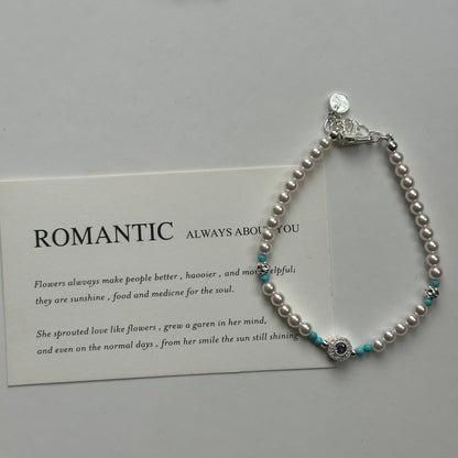 Set aus Halskette und Armband mit Süßwasserperlen und Türkis