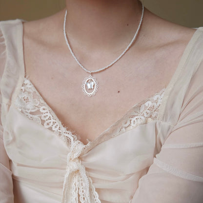 Vintage Butterfly Shell Bead Necklace