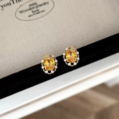 Vintage-Ohrstecker mit gelben Kristallperlen und Stiften aus 925er Sterlingsilber