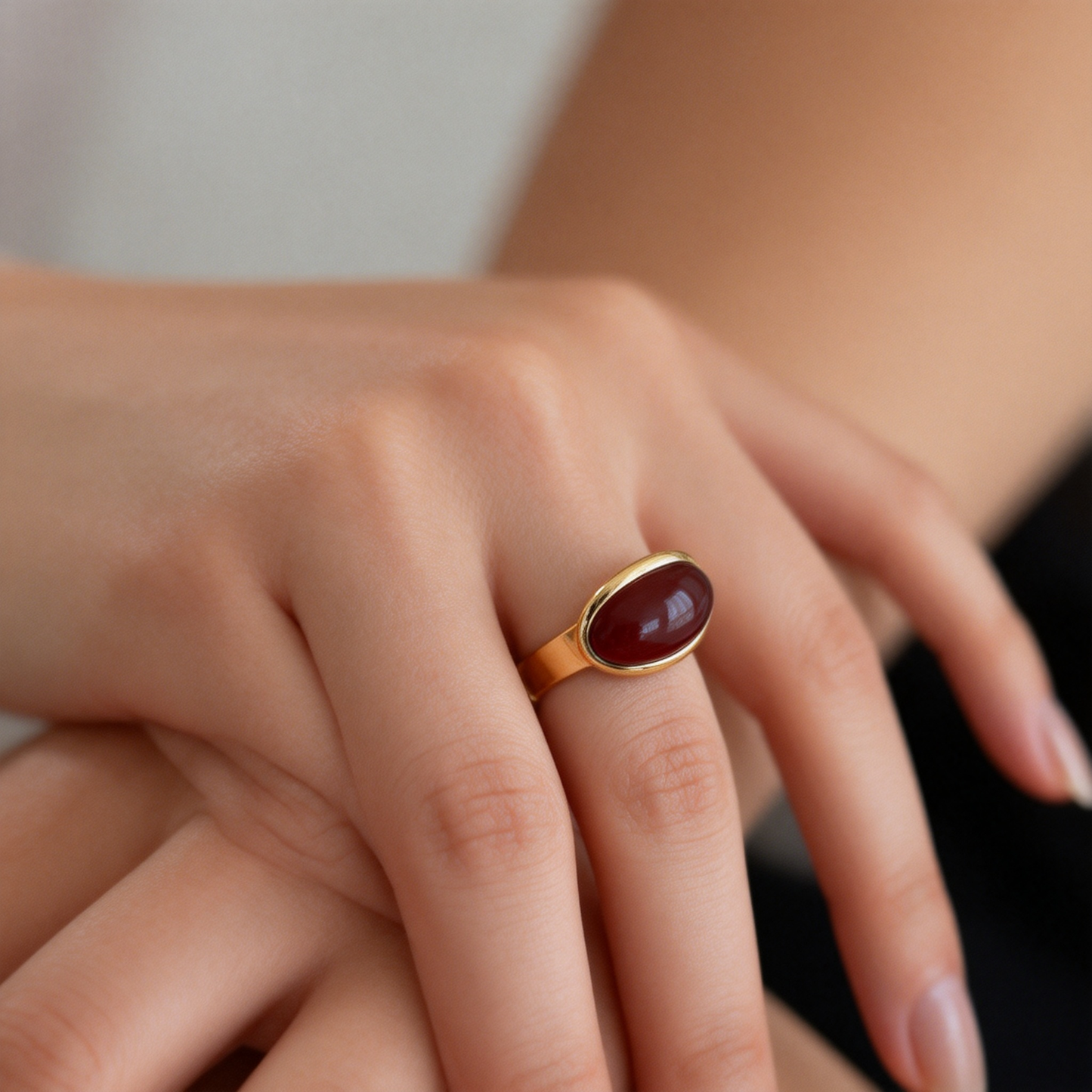 Deep Red Stone Open Ring