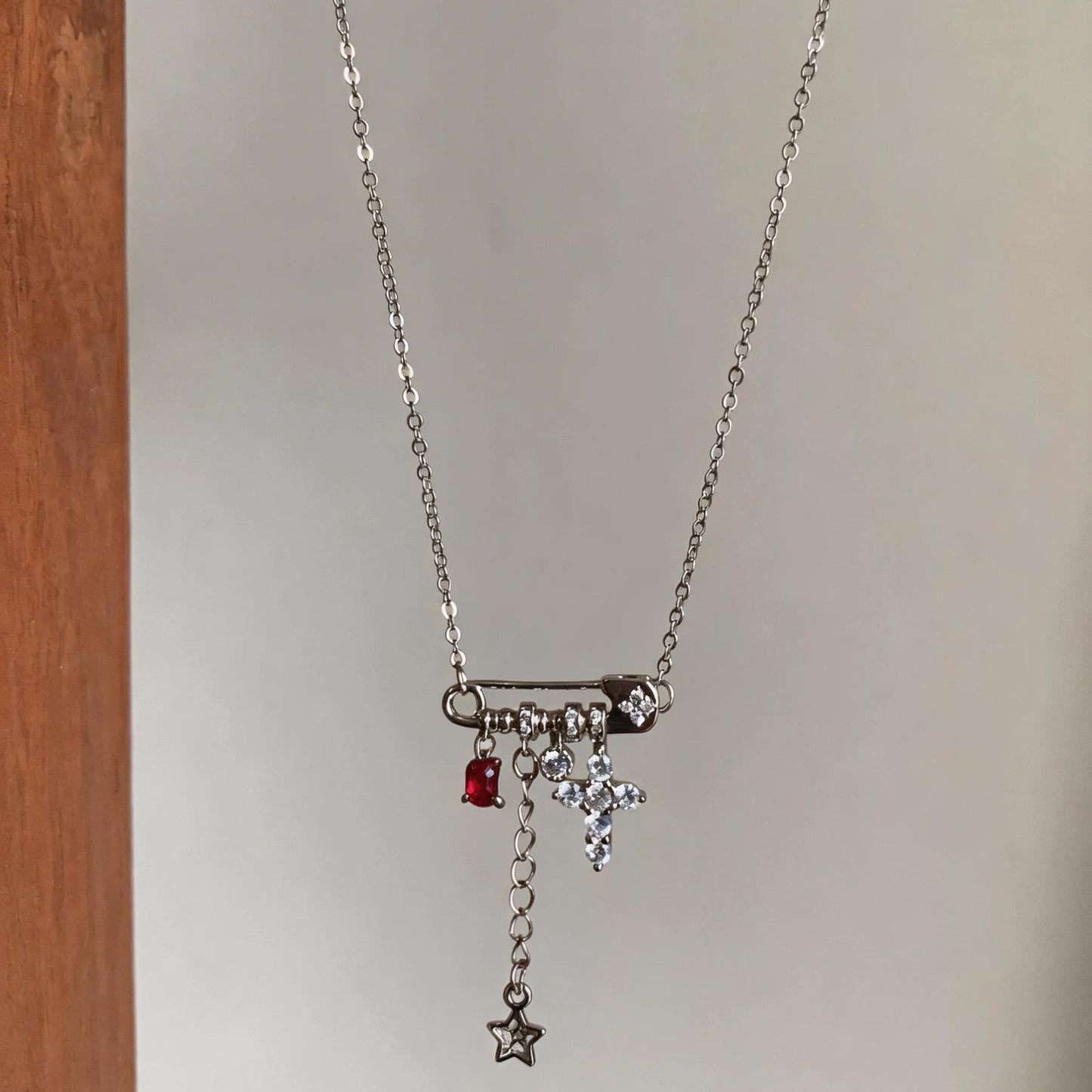 Vintage Silver Pin Charm Necklace