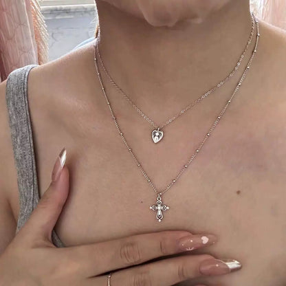 Silver Plated Vintage Layered Cross Necklace