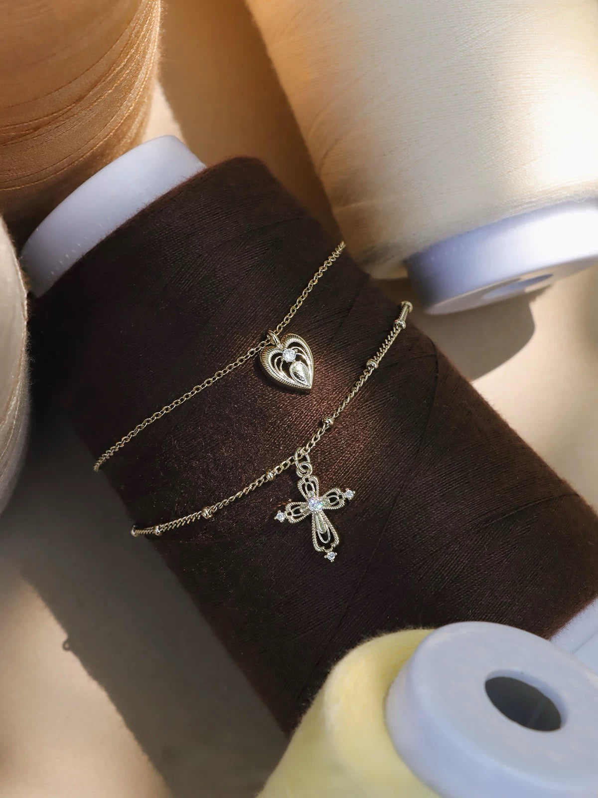 Silver Plated Vintage Layered Cross Necklace