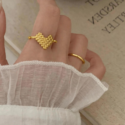 Golden Woven Heart Open Ring