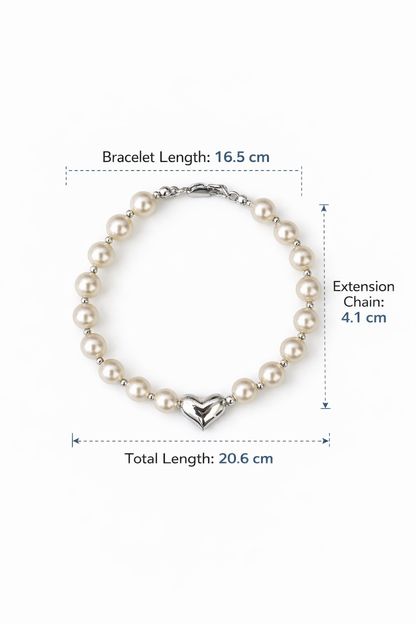 Herzförmiges Perlenarmband in 925er Silberplattierung