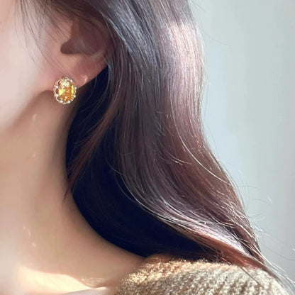 Vintage-Ohrstecker mit gelben Kristallperlen und Stiften aus 925er Sterlingsilber